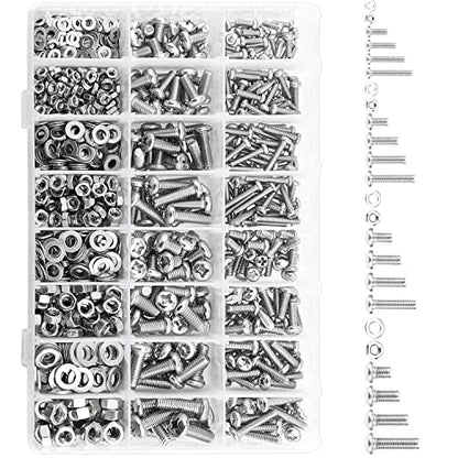 HELIFOUNER 810 Pieces M3 M4 M5 M6, 304 Stainless Steel Phillips Pan Head Machine Screws Bolts Nuts Washers Hardware Assortment Kit - size: M3 M4 M5 M6 (810 Pieces), style: Phillips Pan Head Machine Screws