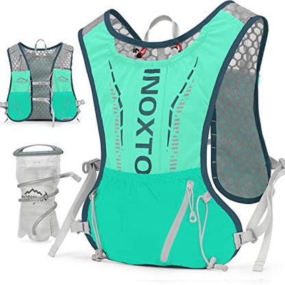 INOXTO Running Hydration Vest Backpack,Lightweight Insulated Pack with 1.5L Water Bladder Bag Daypack for Trail Hiking Running Cycling Race Marathon for Women Men - color: Blue green