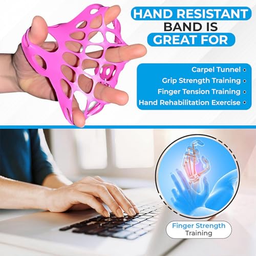 Blue Pink Finger Stretcher Hand Therapy Equipment Exerciser Finger Grip Strengthener Strength Trainer Gripper Set Hand Exercise Power Web with Dual Resistance Levels Exercise Guitar Rock Climbing2pcs