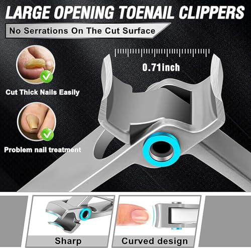 5Pcs Ingrown Toenail Removal Kit, Thick Toenail Clippers for Seniors, Heavy Duty Toenails Clippers for Men, Slanted Nail Clipper with Long Handle, Angled Head Toe Nail Clipper Senior Gift (Silver) - size: 5Pcs Nail Clippers Set-silver