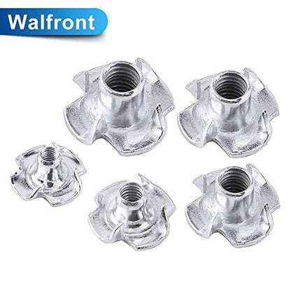 90pcs Nut Zinc Plated Carbon Steel T Nuts Four Pronged Blind Inserts for Wood Furniture Rock Climbing Holds M3/M4/M5/M6/M8