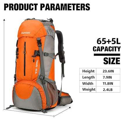 70L Camping Hiking Backpack with Rain Cover Waterproof Backpacking Backpack for Hiking Treeking Climbing Outdoor - color: Orange