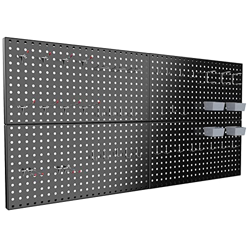 Pegboard Smith 4x2ft Metal Pegboard Kit for Tools Storage, Black Pegboard Wall Organizer with Hooks and Pegboard Bins - color: Black