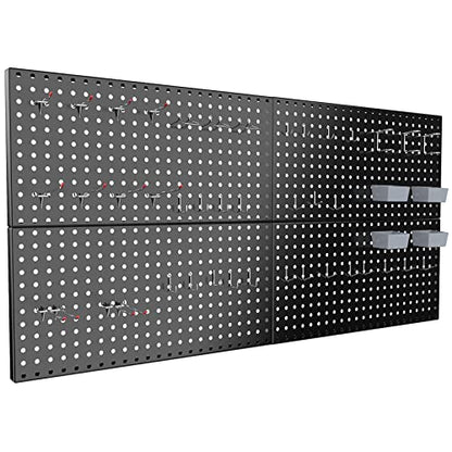 Pegboard Smith 4x2ft Metal Pegboard Kit for Tools Storage, Black Pegboard Wall Organizer with Hooks and Pegboard Bins - color: Black