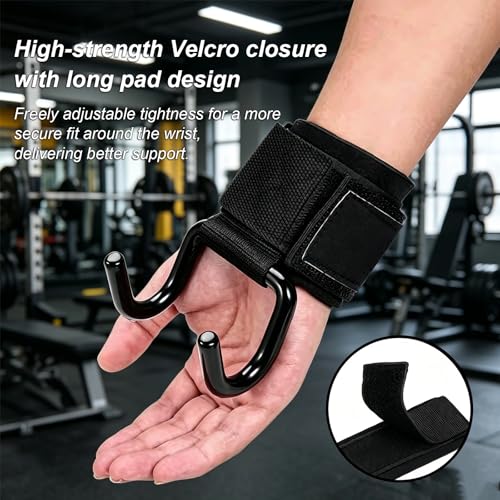 Weight Lifting Hooks with Wrist Wraps, Heavy Duty Gym Lifting Straps Grip Assist, Non-Slip Deadlift Hooks for Pull-Ups, Weight Training, Powerlifting, Workout Wrist Support for Men Women