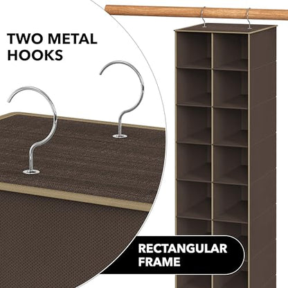 Simple Houseware 20 Section Shelves Hanging Shoes Organizer, Brown | Dual Metal Hooks, 10 Tier, Holds Up to 20 lbs, for Narrow Space - color: Brown