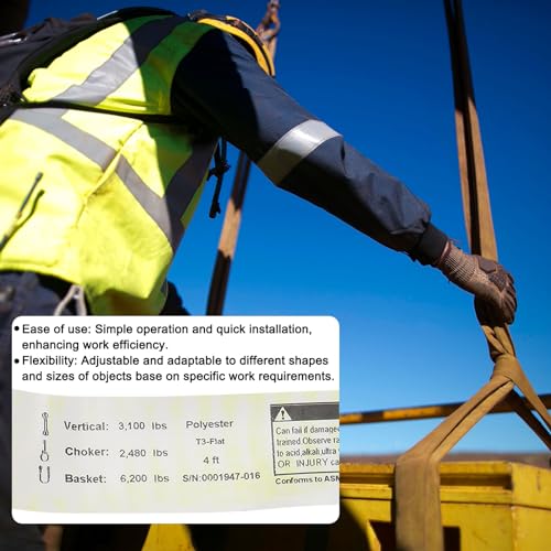 PATIKIL Lift Strap 1" x4', 2-Ply Polyester Tie Down Web Straps 3100lbs Capacity for Lifting Moving Rigging Hoisting, Yellow - size: 1"x4'