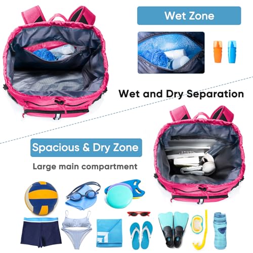 Large Beach Backpack Waterproof Sandproof - Customized Oversized Drawstring Pool Bag with Shoe Compartment for Toiletries, Towels, Gym, Travel - color: Pink, size: Large