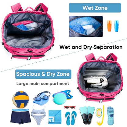 Large Beach Backpack Waterproof Sandproof - Customized Oversized Drawstring Pool Bag with Shoe Compartment for Toiletries, Towels, Gym, Travel - color: Pink, size: Large
