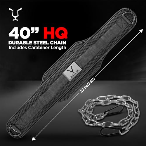 JAG GEARS Dip Belt with Chain 36 Inch Heavy Duty Steel Chain + 2 Carabiners, Dip Belt for Bodybuilding, Strength Training, Weightlifting and Pull-Ups, Weight Belt