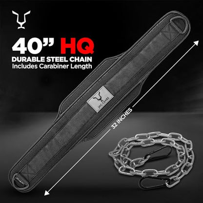 JAG GEARS Dip Belt with Chain 36 Inch Heavy Duty Steel Chain + 2 Carabiners, Dip Belt for Bodybuilding, Strength Training, Weightlifting and Pull-Ups, Weight Belt