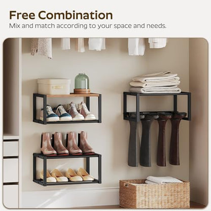 YATINEY Wall Mounted Shoe Rack, Shoe Organizer for Wall, 3 Pack Floating Shoe Shelf, Hanging Metal Shoe Storage, Holds 6-12 Pairs, 6-Tier Space Saving for Entryway, Rustic Brown and Black SS01BR