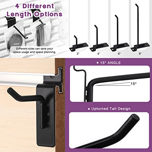 Swpeet 20Pcs 4 Inch Heavy Duty Slatwall Hooks Assortment Kit, Slatwall Accessories Slatwall Panel Hooks Garage Organization Slat Wall Hooks Pegboard Gridwall Hooks Display Hooks for Retail Black - size: 4 Inch