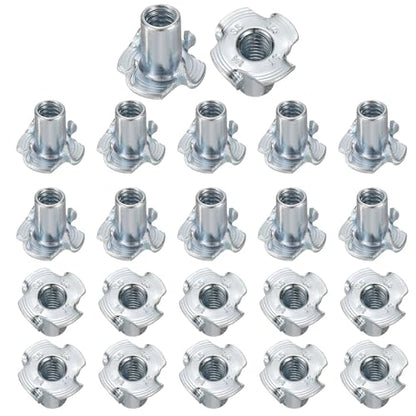 HARFINGTON 1/4x14mm T-Nuts 4 Pronged Tee Nut 0.68" x 0.55" Fully Thread Carbon Steel Inserts for Wood, Rock Climbing Holds, Cabinetry, Furniture 50pcs - size: 1/4" x 0.55" x 0.68" x 0.55"