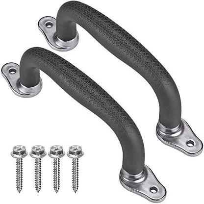 SELEWARE 2Pcs Black Playground Safety Handles Kids Playground Grab Handles | Non-Slip Durable Indoor Outdoor Playset Hand Grips for Playhouse, Treehouse, Climbing Frame, Jungle Gym, Swing Set - color: Black (2 Pack)