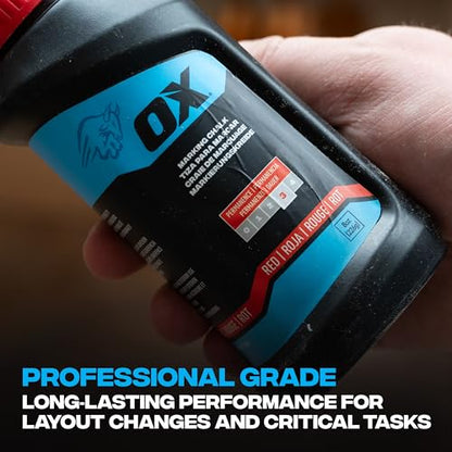 OX Red Chalk Line Powder 8oz Refill - Permanent Marking | Weather-resistant, high-flow nozzle, leak-proof cap, multi-surface use on wood, concrete, metal and stone - color: Red - Permanent