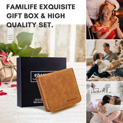 FAMILIFE Manicure Set, Nail Professional Kit Manicure Kits Nail Clipper Sets, 13PCS Stainless Steel Pedicure Sets Mens Grooming Tool, with Brown Leather Travel Case for Men - color: Bright Silver