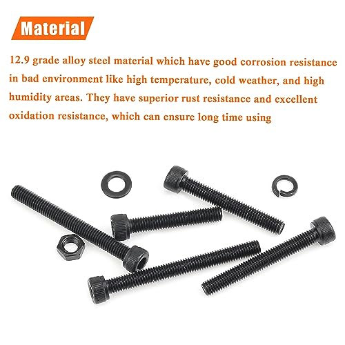 HELIFOUNER 240 Pieces M5 x 30mm /35mm /40mm /45mm /50mm, Hex Socket Head Cap Metric Screws Bolts Washers Nuts Kit, 12.9 Grade Alloy Steel, Fully Threaded, Black - size: M5 x 30/35/40/45/50mm, style: Socket Head