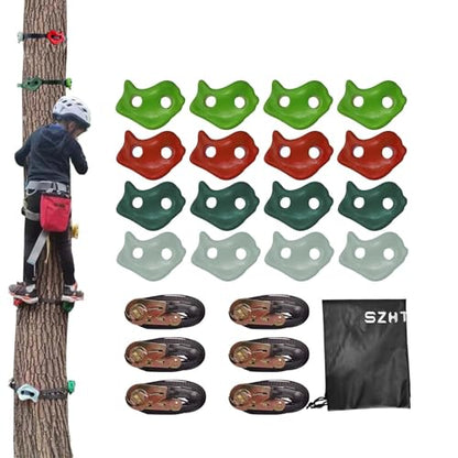 16pcs Tree Climbing Rocks Holds for Kids, 6 Ratchet Straps | 350lb, Non-Slip, Outdoor Obstacle Course Training Adventure Play, Ninja Accessories, Easy Install Hardware CPSC Approval - size: Rock Climbing