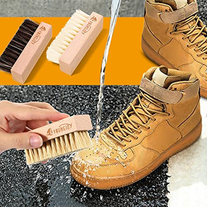 YoungJoy 3 Pieces Dual Sided Sneaker Shoe Cleaner Brush Set Shoes Clean Brush Kit Both Boar and Plastic Bristles with Microfiber Cloth (B) - style: B