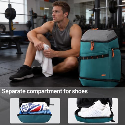 MIER Men's Gym Backpack Lightweight Sports Bag with Shoe Compartment | 35L Capacity Back Pack, Multi-Pockets, Separate Compartment, Wet Pocket, Water Resistant, For Training, Workout & Travel - color: Green/Gray