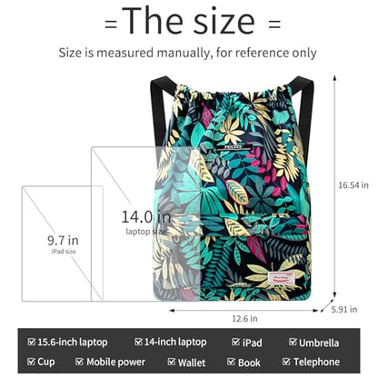 Peicees Waterproof Drawstring Sport Bag Lightweight Sackpack Backpack for Men and Women | Waterproof - color: X_blue Leaves