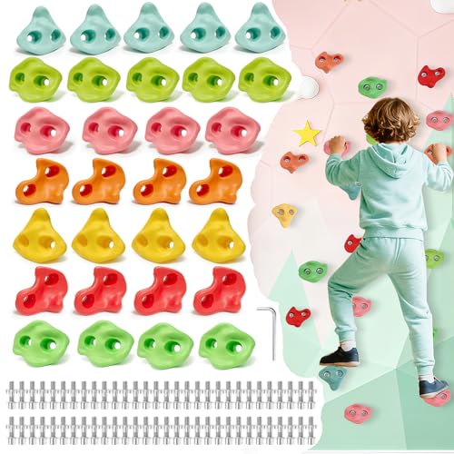 30 PCS Rock Climbing Holds for Kids, Climbing Rock Wall Grips, Adult Rock Wall Climbing Kit Large Climbing Holds for Play Set with Hardware for Indoor and Outdoor Climbing Wall Holds（Pastel Color） - color: 30 Pcs-pastel Color