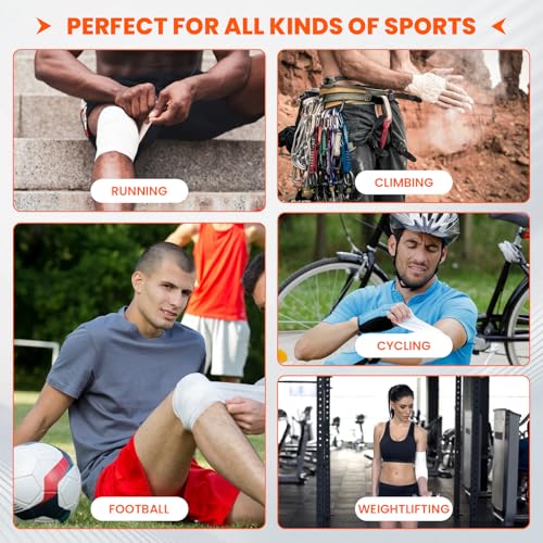 64 Pack Athletic Tape, White Sports Tape for Wrist Ankle Protection, Sports Tape Athletic No Sticky Residue, Easy to Tear Gymnastics Tape for Soccer, Football, Training Supplies (1.5" x 640 Yards) - size: 64