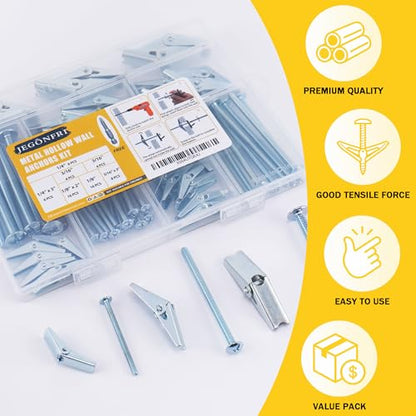 Toggle Bolts for Drywall 30 Sets, 3 Sizes Hollow Wall Anchors Kit with Bit | Heavy Duty Carbon Steel Withstands Rust, Wing Nuts Open Behind Wall for Even Hold, Ideal for Ceilings, Shelves & Lights