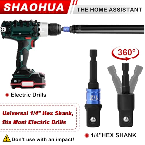 9/16"(14mm) Nut Driver 12" and 3/4"(19mm) 8" Deep Nut Runner Hollow Socket w/ 1/4" Hex Shank, 1/2" Drive Socket for Ceiling Long Threaded Rod Bolts/Ductwork, 2 Length for Overhead Fastening - size: D. 9/16(14mm) 12" and 3/4(19mm) 8"