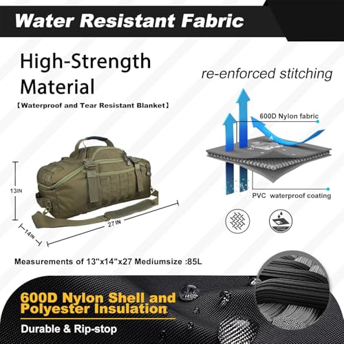3 In 1 Tactical 85L Military Backpack Travel Duffle Bag for Weekender Gym Workout Deployment - color: Green