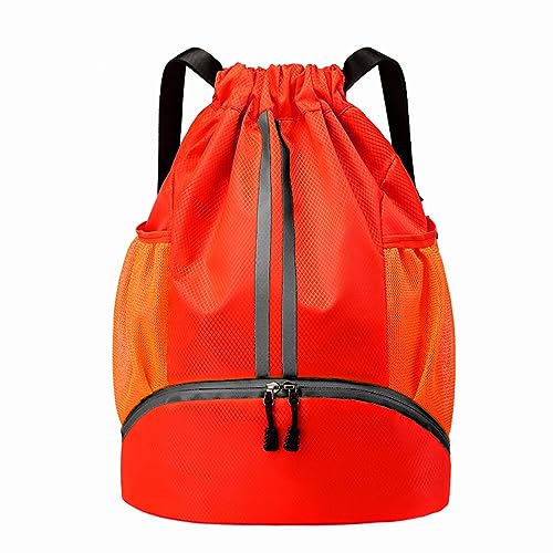 Hoedia Sports Drawstring Backpack - Swim Gym Bag for Women and Men | String Bag with Shoes Compartment and Wet Proof Pocket, Adjustable Wider Shoulder Strap, For Soccer, Basketabll, Volleyball - color: Red, size: Large
