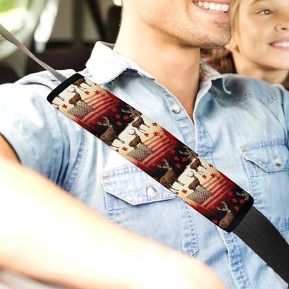 2PCS Red White Elk Deer USA American Flag Car Seat Belt Pad Breathable Shoulder Protector for Girls and Boys, Most Cars, Anti-Slip Pad - color: Pattern 757