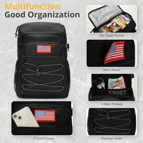 25L Insulated Cooler Backpack Water-Resistant Molle Cooler Bag for Camping | 25L Large Capacity Tactical Cooler Backpack Bag with Compartment Insulation Water-Resistant & Leakproof Durable & Comfortable - color: Black