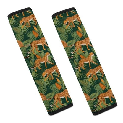 Breathable Car Seat Belt Pad for Girls and Boys, Stroller Pushchair High Chair, 2PCS Leopard Tropical Rainforest Jungle Shoulder Harness Cover Easy Install (No Tool) - color: Pattern 125