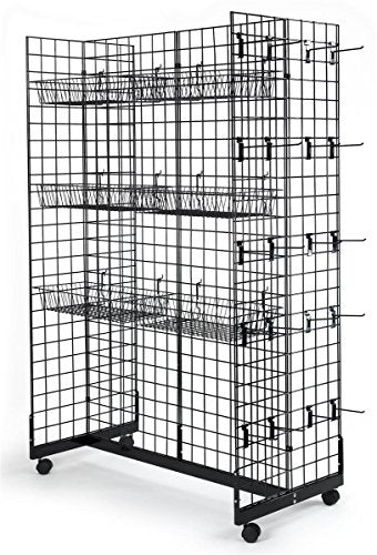Only Hangers Gridwall Panel Display Fixture with Gondola Base - Black Grid Gondola Unit with Casters