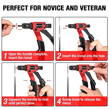 NEXTACK Rivet Nut Tool Kit with Step Drill Bit & 80 Nutserts for Tight Space, 8 Inch Rivnut Tool Set Riveter with 8 Mandrels 6-32 8-32 10-24 1/4-20 M3 M4 M5 M6 in Organized Rugged Carrying Case NT600 - size: 8-inch Single-handed Rivnut Tool Kit/80 Nutsert