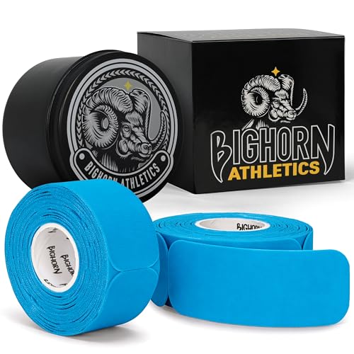 Bighorn Athletics Blister Tape with Tin Case, Precut Strips, 2-Pk, Blue | Waterproof strips protect fingers & feet from blisters during golf, hiking & bowling. Stretchable, skin-friendly & stays on. - color: Blue, size: 2-Pack