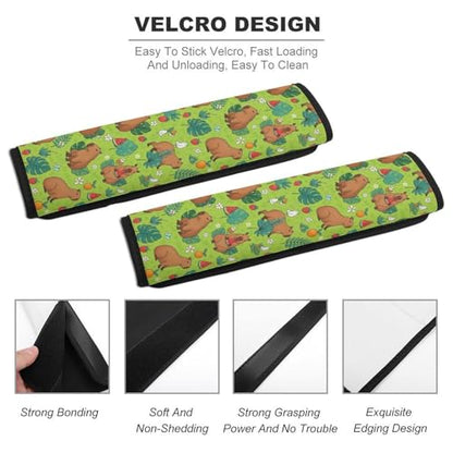 1 Pair Cute Capybaras Green Seat Belt Shoulder Pad Soft Padded Seat Belt Cushion for Adult Use, Stroller Pushchair High Chair, Pressure Relief - color: Pattern 99