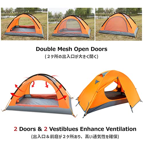 Azarxis 1 2 3 Person 3 Season Tent for Camping Backpacking Hiking Easy Set Up Waterproof Lightweight Professional Double Layer Aluminum Rod & Carry Bag - color: #1 Green - 2 Person - 4 Season