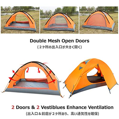 Azarxis 1 2 3 Person 3 Season Tent for Camping Backpacking Hiking Easy Set Up Waterproof Lightweight Professional Double Layer Aluminum Rod & Carry Bag - color: #1 Blue - 2 Person - 4 Season