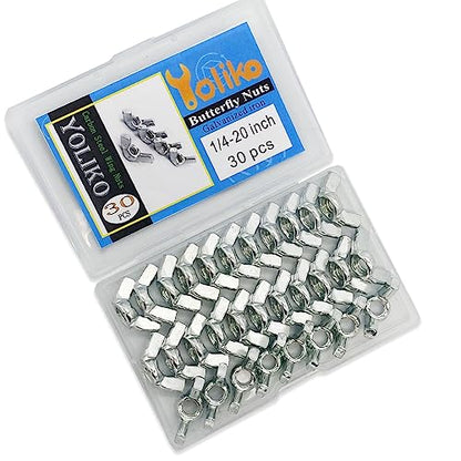 30 PCS 1/4-20 Inch Wingnuts, Quality Carbon Steel Wing Nuts Zinc Plated Fasteners Parts Butterfly Nut, Hand Twist Tighten Hardware Nuts Butterfly Wing-Nut 1/4-20” Assorted Kit - size: 1/4"-20 - Carbon Steel - 30 Pcs