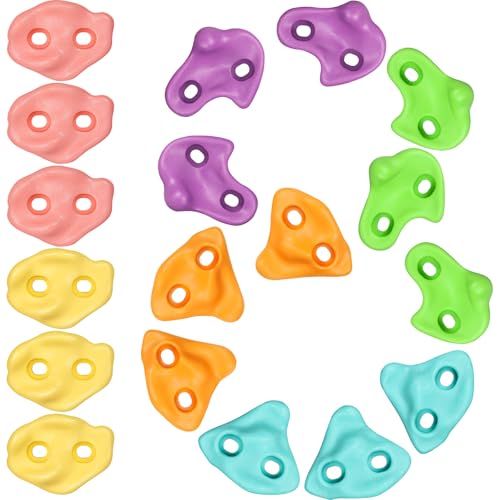 TOPNEW 18PCS Climbing Holds for Kids, Rock Wall Climbing Kit with Hardware for Indoor and Outdoor Climbing Wall, Soft Color - style: 18 PCS Pastel Color