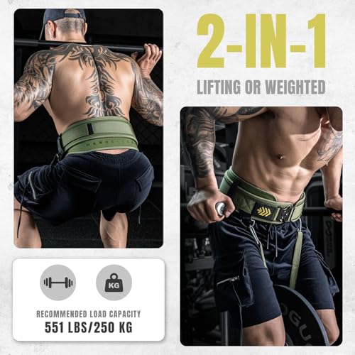 MANUEKLEAR 2-in-1 Weightlifting Belt & Dip Belt with 36.7 IN Rope, Double-Layer Weight Lifting Belts, Powerlifting Gym Weighted Belt for Pull Up Squat - color: Olive Drab, size: S(26-29in)