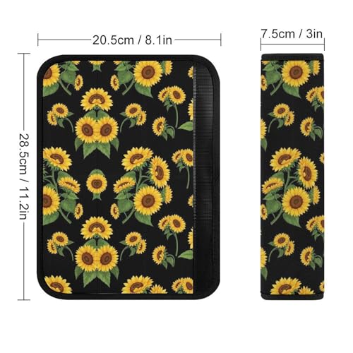 2 Pack Soft Padded Seat Belt Cover for Girls and Boys, All Vehicles, Floral Sunflower Black Harness Pads Strap, Anti-Slip Pad - color: Pattern 959