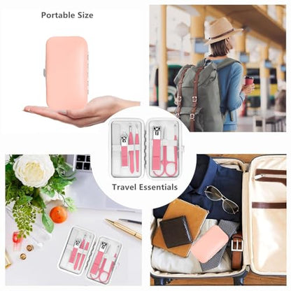 Manicure Set Women Nail Kit with Nail Clippers Eyebrow Tweezers Glass Nail File with Case Manicure Pedicure Kit Grooming Kit Personal Care Tools for Home Outdoor Travel Gift Giving Salon - color: Pink
