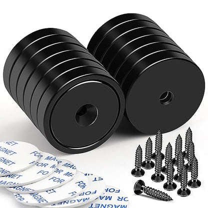 Strong Rare Earth Neodymium Magnets with Screws, 110Lbs, 12 Pack | Heavy Duty Disc Cup Magnets with Countersunk Hole and Adhesive Backing for Kitchen, Tool Room, and Wall Hanging - size: 1.26 inch