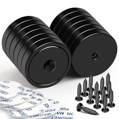 Strong Rare Earth Neodymium Magnets with Screws, 110Lbs, 12 Pack | Heavy Duty Disc Cup Magnets with Countersunk Hole and Adhesive Backing for Kitchen, Tool Room, and Wall Hanging - size: 1.26 inch