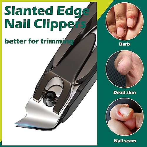 GLAMFIELDS Nail Clipper with Catcher, 3 Pack No Splash Fingernail Toenail Clipper,Slanted Edge Nail Clippers Stainless Steel Nail Cutter Nail Trimmer, Good Gift for Men and Women - size: 3 Pack