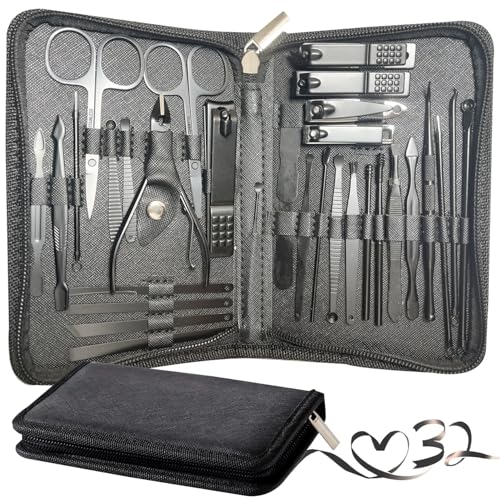 Manicure Set Pedicure Kit Womens Nail Clippers Set 32 in 1 Professional Grooming Care Tools Nail Kit Including Facial, Fingernails and Toenails Care with Travel Case Men Women - color: Navy 7in1